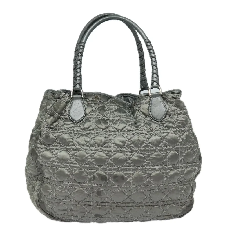 Designer bags with top handlesCHRISTIAN DIOR Lady Dior Canage Hand Bag Nylon Gray Auth 79635