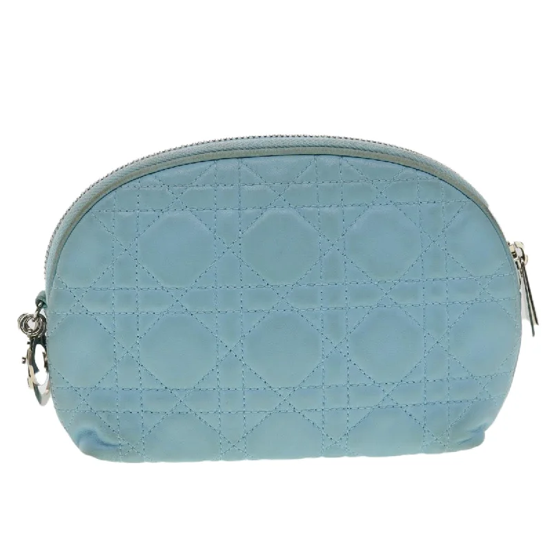 CHRISTIAN DIOR Lady Dior Canage Pouch Lamb Skin Blue Auth am3267