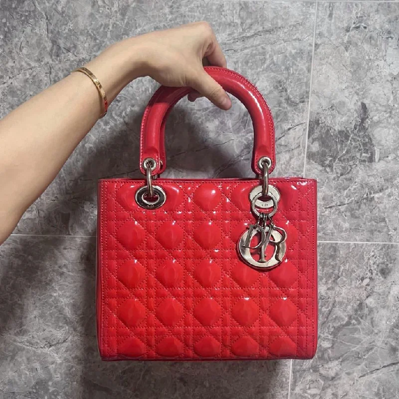 Mini bags for evening outLady Meidum Patent Leather Red Silver Hardware