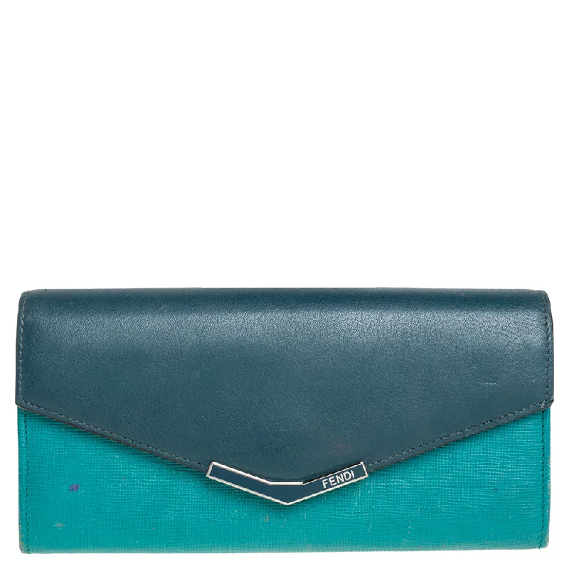 Sustainable fashion bagsFendi Two Tone Green Leather 2Jours Continental Wallet